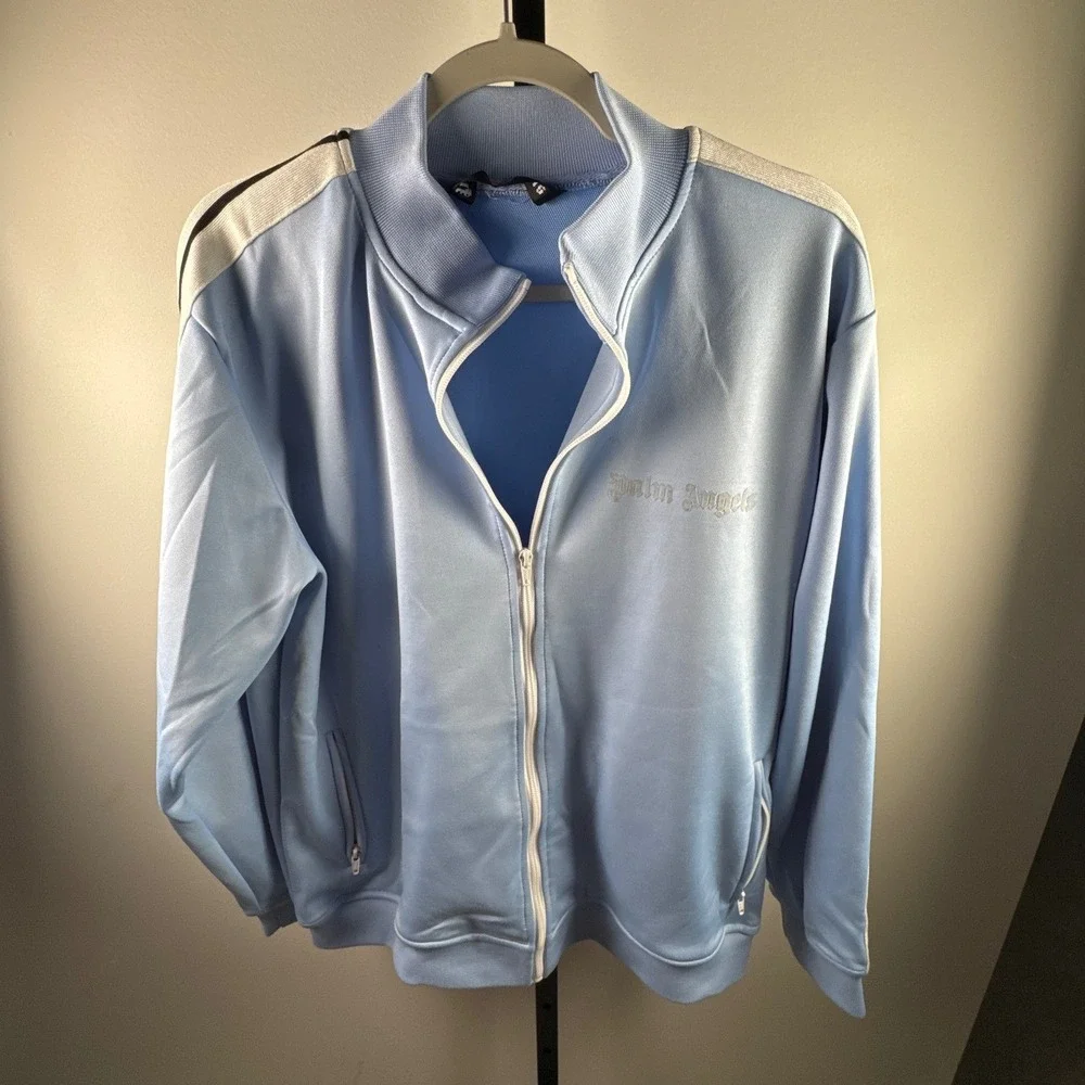 Palm Angels Track Jacket Mens L Light Blue Excellent Side Stripe Zip Up